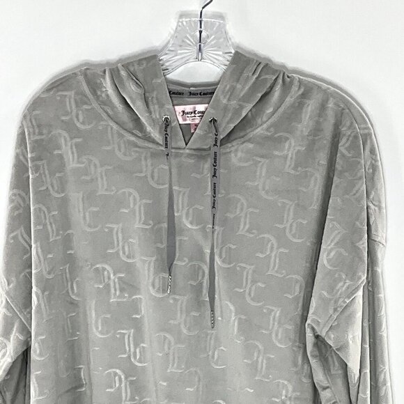 Juicy Couture‎ Hoodie Loungewear Women XL Gray Velour Logo Cropped Pullover - Picture 4 of 13